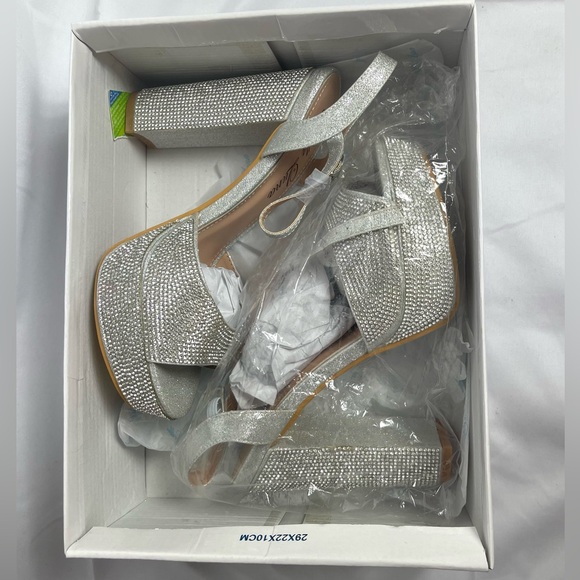 Bella Luna Women's Open Toe Chunky High Heel Rhinestone Glitter Sandals - Picture 3 of 7